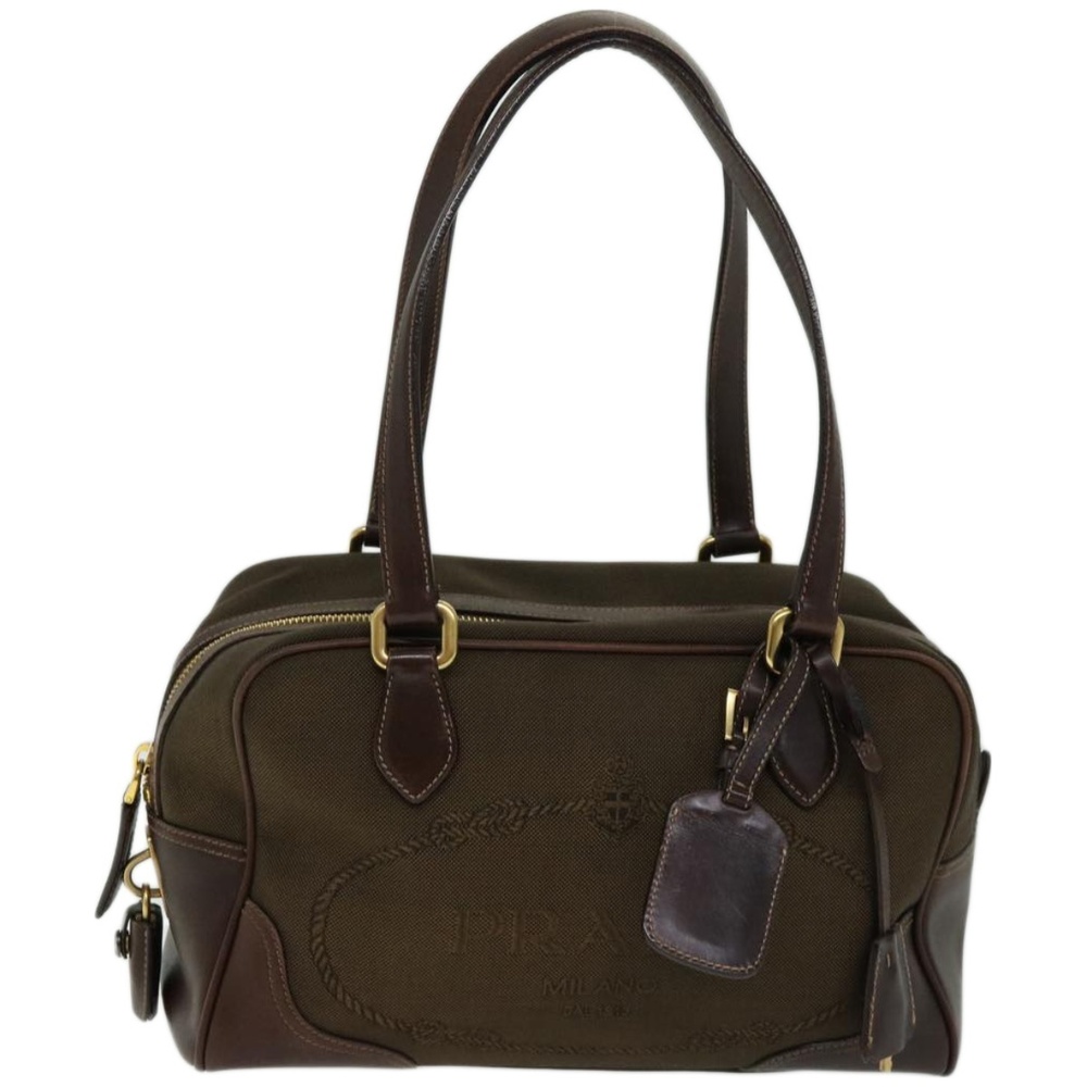 PRADA Mini Boston Bag Boston Bag Canvas Leather Brown Auth hk1091 - Picture 13 of 16